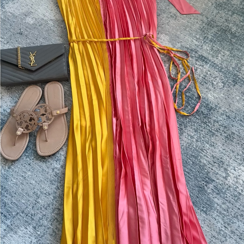Yellow and Pink Pleated Maxi Dress
